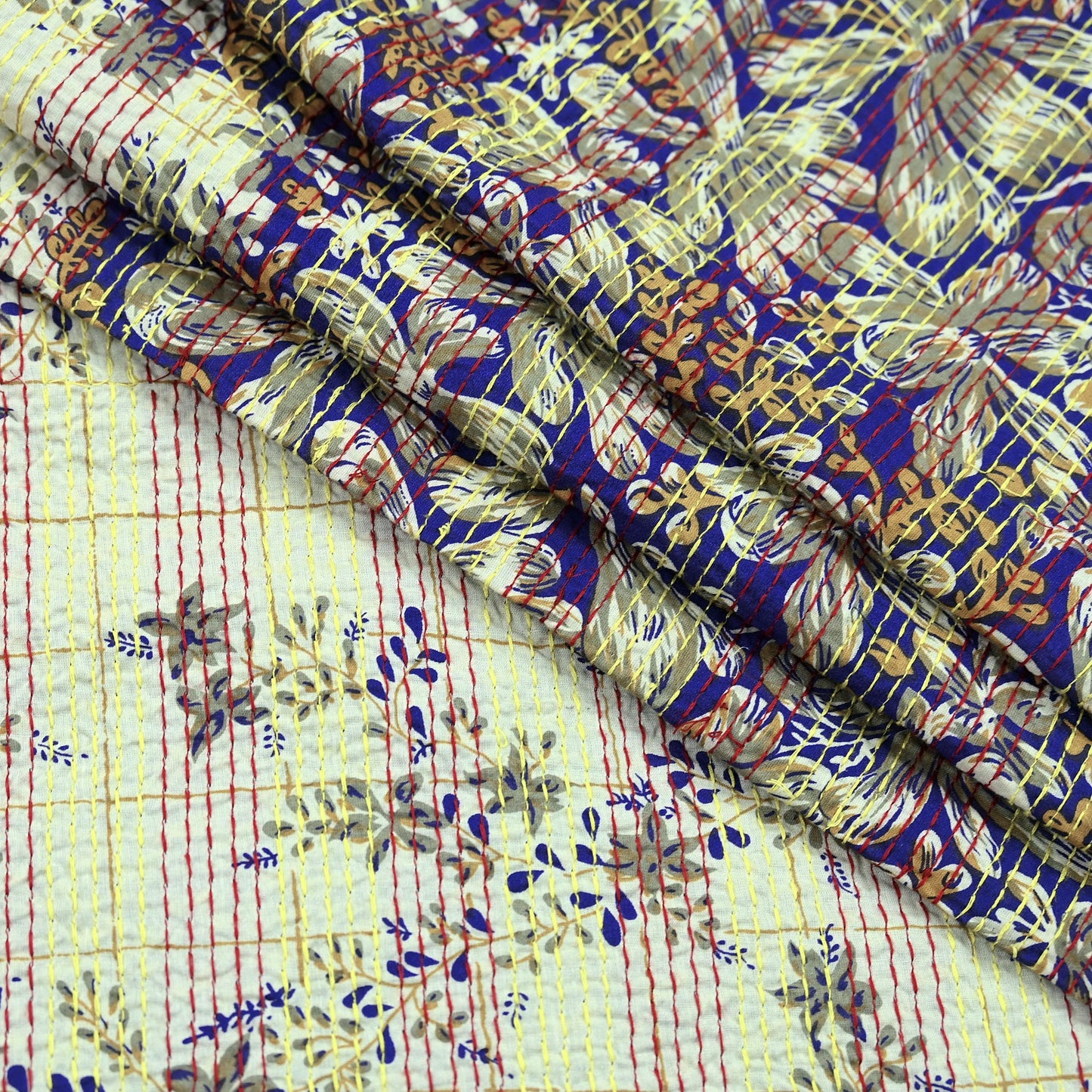 Indian Vintage Dupatta Purple & Ivory Long Stole Pure Cotton Printed Hand Embroidered Kantha Scarves Veil Scarf Wrap For Women's