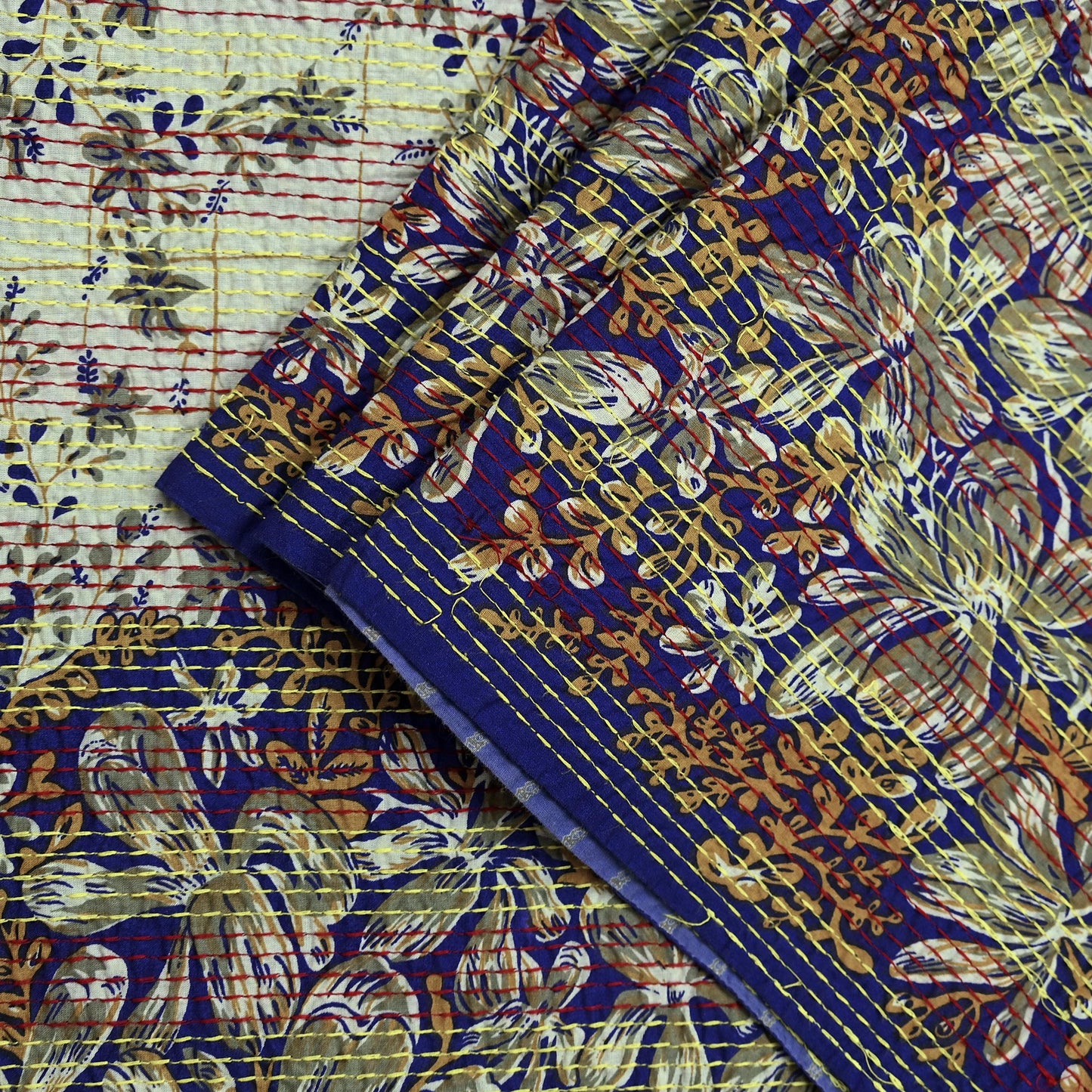 Indian Vintage Dupatta Purple & Ivory Long Stole Pure Cotton Printed Hand Embroidered Kantha Scarves Veil Scarf Wrap For Women's
