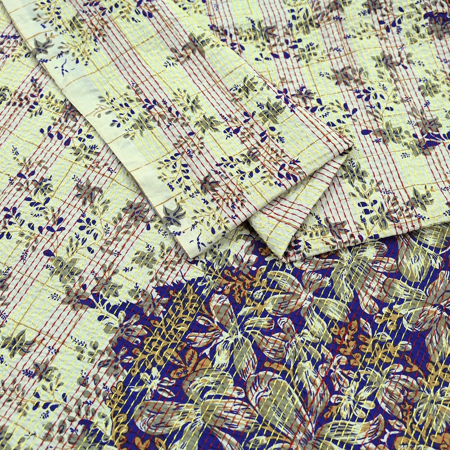 Indian Vintage Dupatta Purple & Ivory Long Stole Pure Cotton Printed Hand Embroidered Kantha Scarves Veil Scarf Wrap For Women's