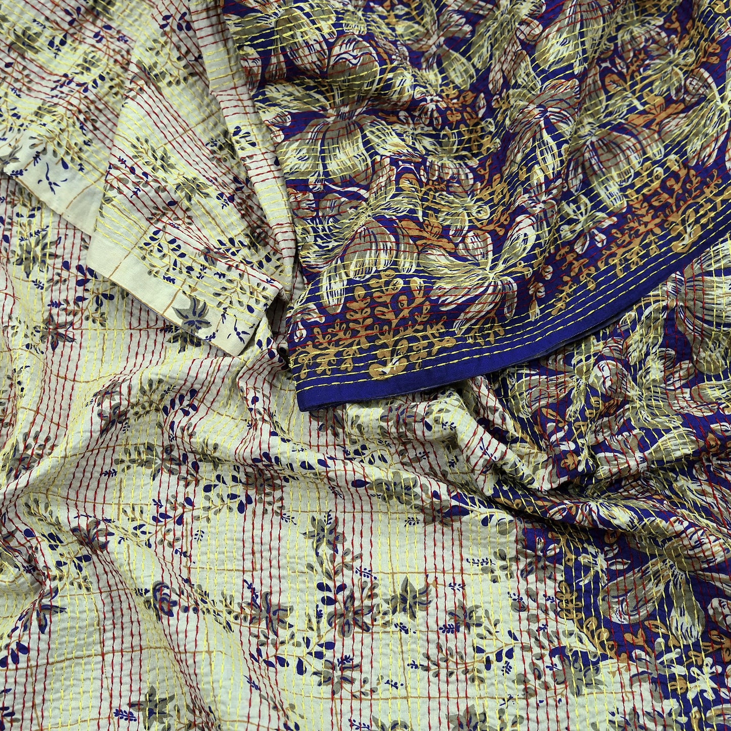 Indian Vintage Dupatta Purple & Ivory Long Stole Pure Cotton Printed Hand Embroidered Kantha Scarves Veil Scarf Wrap For Women's