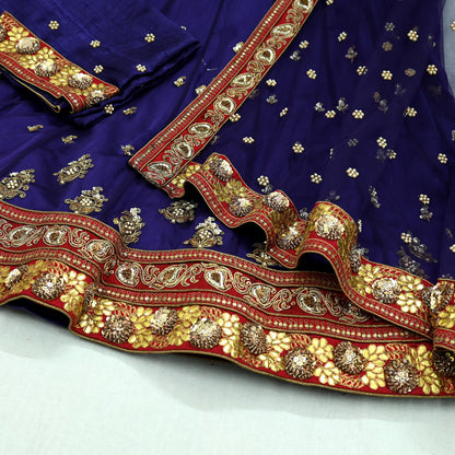 Indian Vintage Purple Net/Mesh Hand Embroidered Lehenga 3pcs Set Bridal Party Wear With Blouse/Dupatta Bollywood Lehenga Zardozi/ Dabka