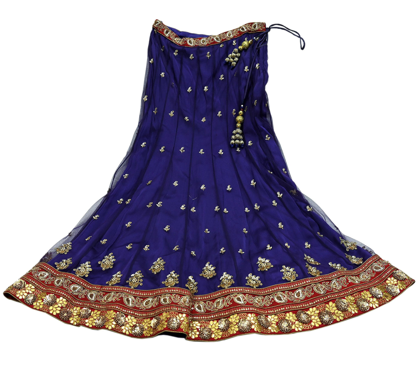 Indian Vintage Purple Net/Mesh Hand Embroidered Lehenga 3pcs Set Bridal Party Wear With Blouse/Dupatta Bollywood Lehenga Zardozi/ Dabka