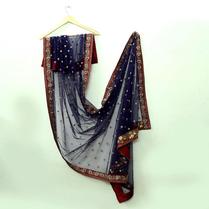 Indian Vintage Heavy Bridal Dupatta Purple Net Mesh Long Stole Hand Embroidered Scarves Golden Gota Patti Wedding/Party Wear