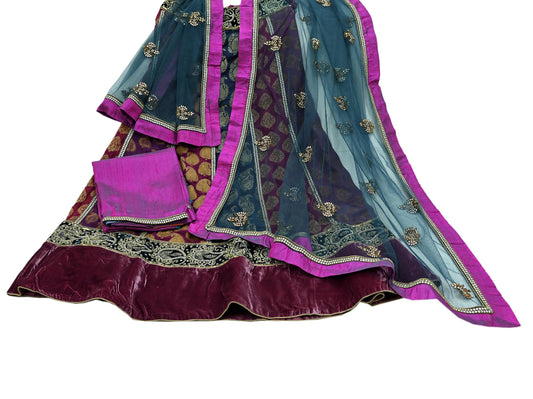 Indian Vintage Multi Pure Georgette Silk Net/Mesh Hand Embroidered Lehenga 3pcs Set Bridal Party Wear With Blouse/Dupatta Bollywood Lehenga