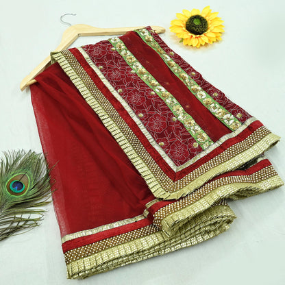 Indian Vintage Heavy Bridal Dupatta Maroon Net Mesh Long Stole Hand Embroidered Scarves Zardozi/ Dabka Wedding/Party Wear