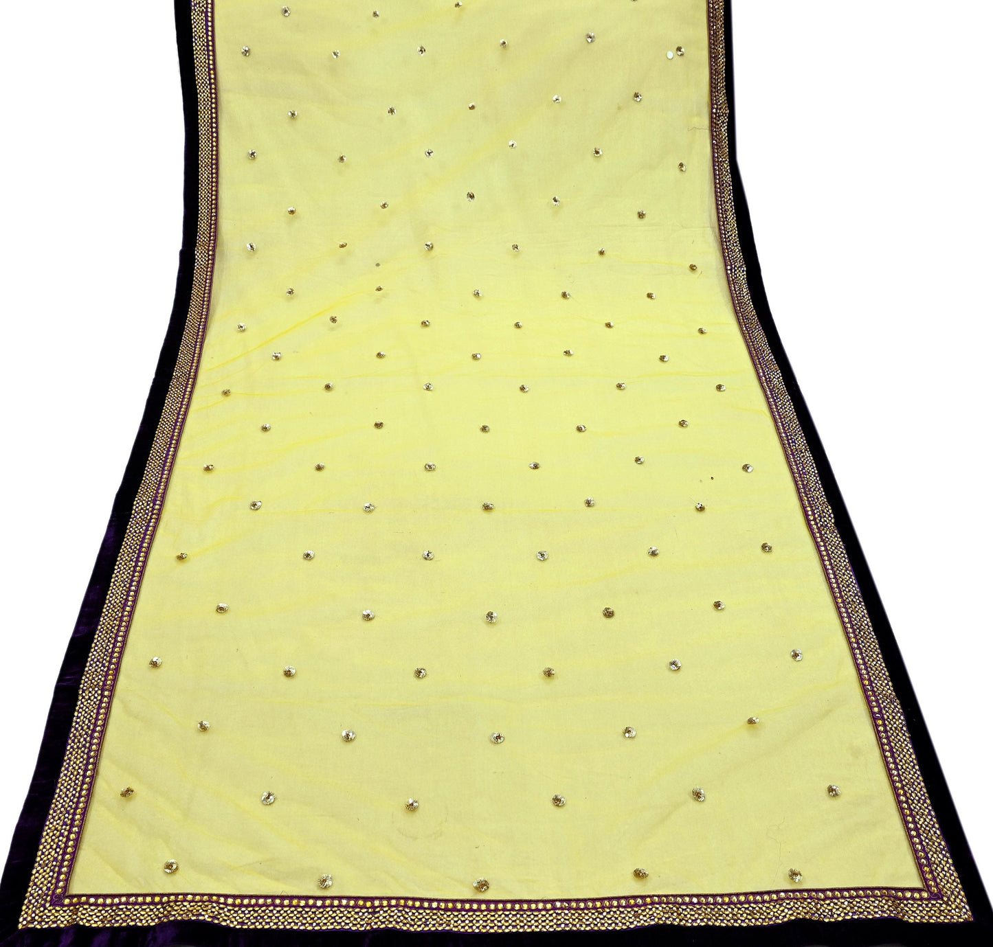 Indian Vintage Heavy Bridal Dupatta Yellow Net Mesh Long Stole Hand Embroidered Scarves Wedding/Party Wear