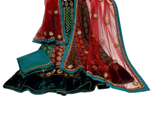 Indian Vintage Pure Georgette Silk Net/Mesh Hand Embroidered Lehenga 3pcs Set Bridal Party Wear With Blouse/Dupatta Bollywood Lehenga