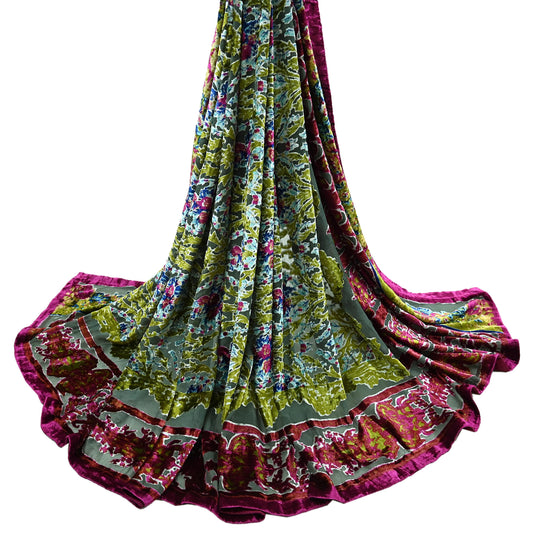 Indian Vintage Dupatta Gray Long Stole velvet Brasso Scarves Veil Hijab Wrap Scarf Floral Boho For her For women's Bollywood stole