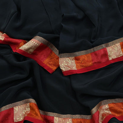 Indian Vintage Black Dupatta Long Stole Pure Crepe Silk Embroidered Indian Scarves Veil Scarf Wrap Hippie Boho
