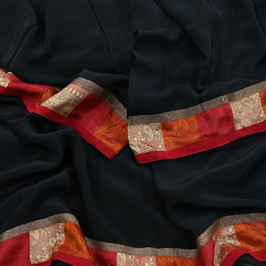 Indian Vintage Black Dupatta Long Stole Pure Crepe Silk Embroidered Indian Scarves Veil Scarf Wrap Hippie Boho