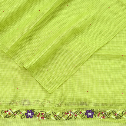 Indian Vintage Dupatta Lemon Green Pure silk Long Stole Hand Embroidered Scarves Floral Design Stole Veil Wrap