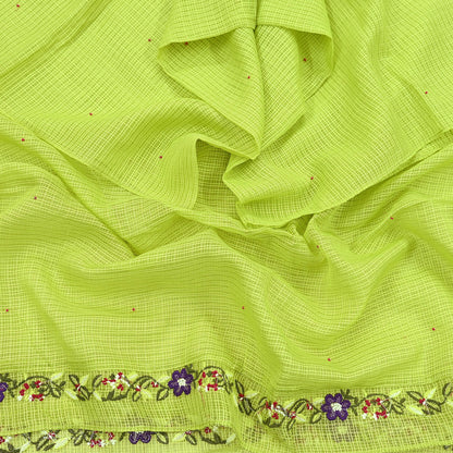 Indian Vintage Dupatta Lemon Green Pure silk Long Stole Hand Embroidered Scarves Floral Design Stole Veil Wrap