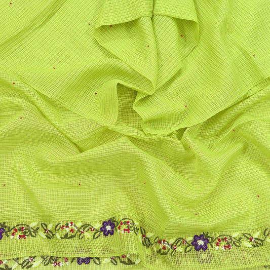 Indian Vintage Dupatta Lemon Green Pure silk Long Stole Hand Embroidered Scarves Floral Design Stole Veil Wrap