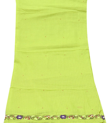 Indian Vintage Dupatta Lemon Green Pure silk Long Stole Hand Embroidered Scarves Floral Design Stole Veil Wrap