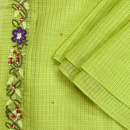 Indian Vintage Dupatta Lemon Green Pure silk Long Stole Hand Embroidered Scarves Floral Design Stole Veil Wrap