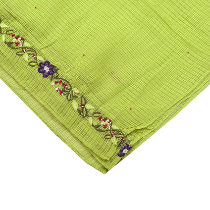 Indian Vintage Dupatta Lemon Green Pure silk Long Stole Hand Embroidered Scarves Floral Design Stole Veil Wrap