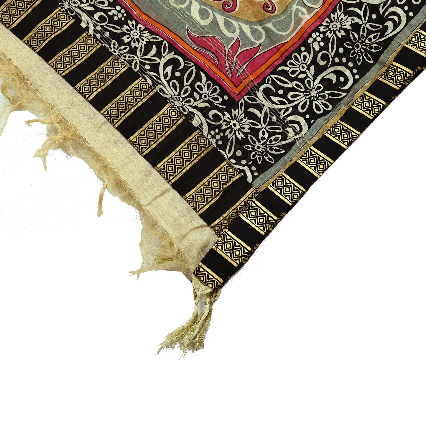Indian Vintage Dupatta Multi Long Stole Block Print Pure Chanderi Silk Scarves Veil Zari Wrap Hijab