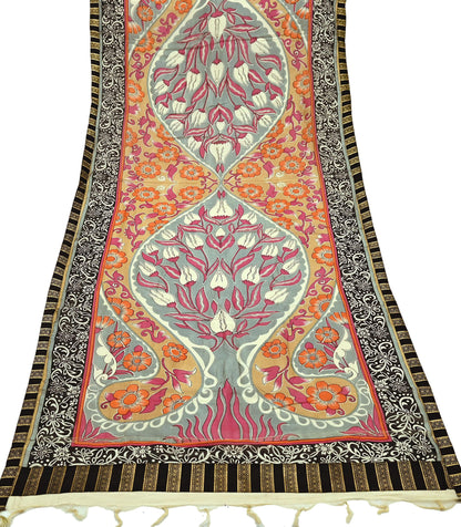 Indian Vintage Dupatta Multi Long Stole Block Print Pure Chanderi Silk Scarves Veil Zari Wrap Hijab