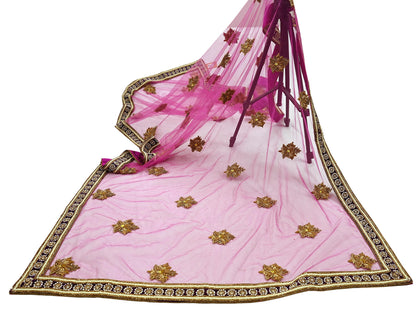 Indian Vintage Heavy Wedding Purple Dupatta Net Mesh Long Stole Hand Embroidered Scarves Golden Zardozi Dabka Zari Bridal Veil Hijab