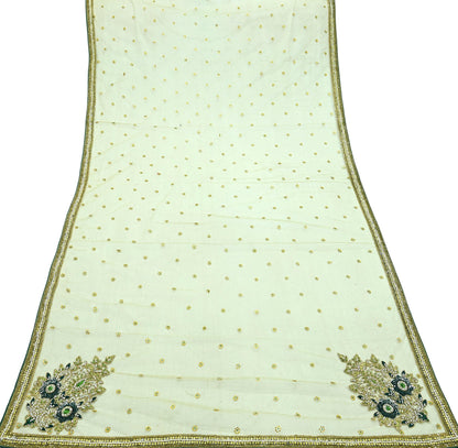 Indian Vintage Heavy Bridal Dupatta Green Net Mesh Long Stole Hand Embroidered Scarf Zardozi Zari Sequins Wedding/Party wear hijab veil