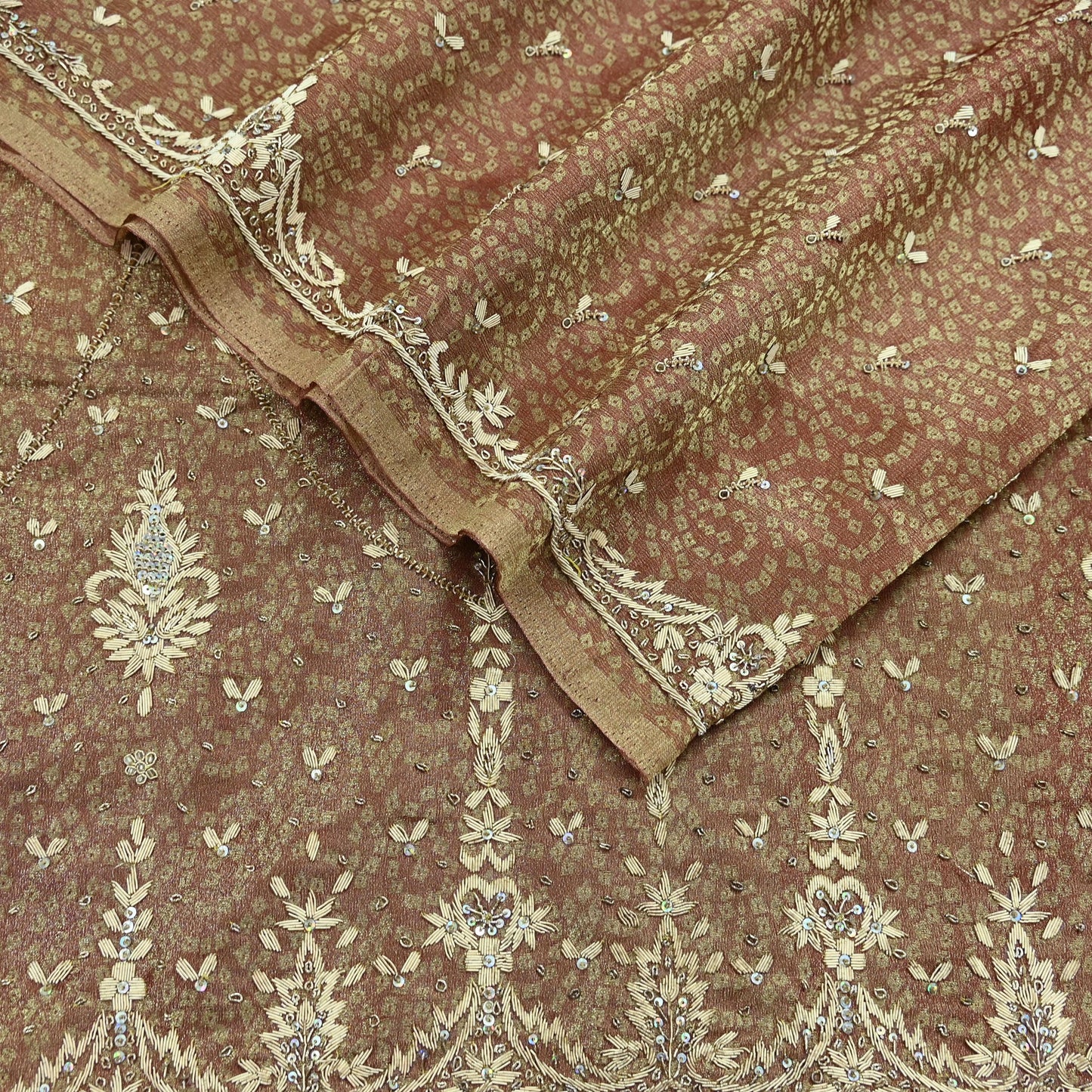 Indian Vintage Heavy Bridal Dupatta Golden Maroon Pure Tissue Silk Long Stole Hand Embroidered Scarves Zari Zardozi/Dabka Wedding Hijab