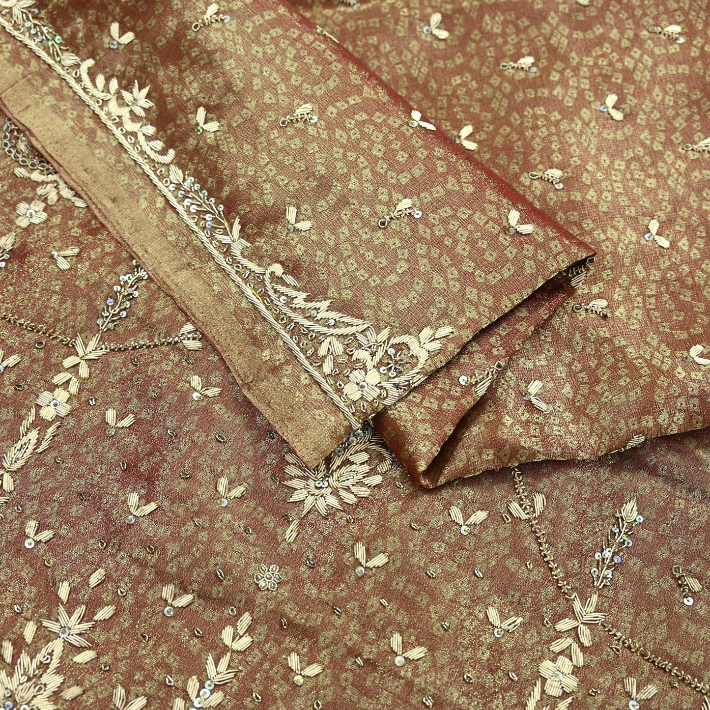 Indian Vintage Heavy Bridal Dupatta Golden Maroon Pure Tissue Silk Long Stole Hand Embroidered Scarves Zari Zardozi/Dabka Wedding Hijab