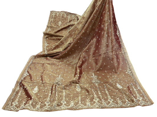 Indian Vintage Heavy Bridal Dupatta Golden Maroon Pure Tissue Silk Long Stole Hand Embroidered Scarves Zari Zardozi/Dabka Wedding Hijab