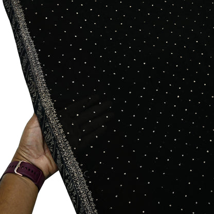 Indian Vintage Black Sarees Pure Georgette Silk Pre-owned Hand Beaded Ritu Kumar Designer Sari 5Yd Soft Ethnic Bollywood Party sarees