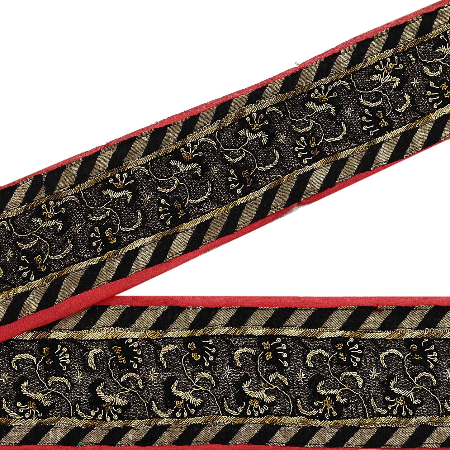 Indian Vintage Sari Border Hand Embroidered Craft 1yd Trim Lace Sewing Pure Georgette Silk Ribbon Recycled Zardozi