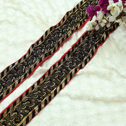 Indian Vintage Sari Border Hand Embroidered Craft 1yd Trim Lace Sewing Pure Georgette Silk Ribbon Recycled Zardozi