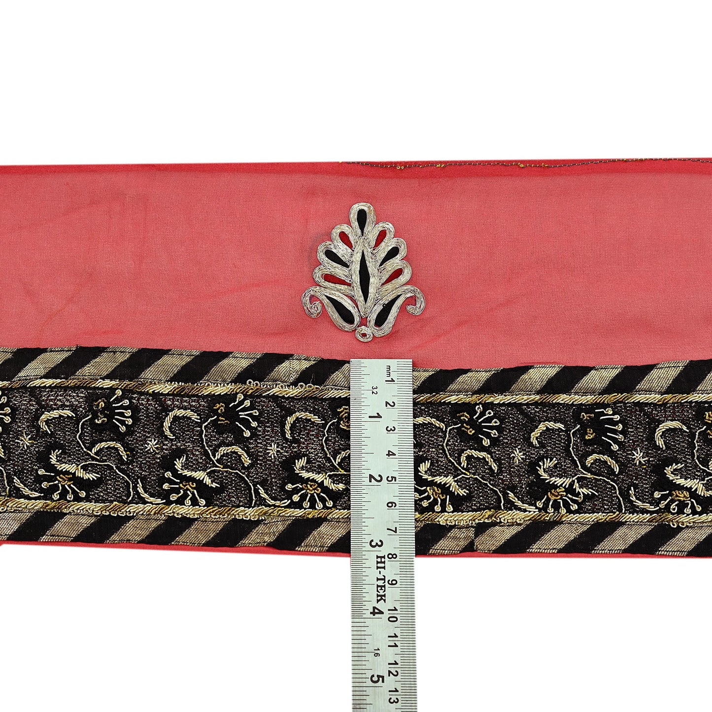 Indian Vintage Sari Border Hand Embroidered Craft 1yd Trim Lace Sewing Pure Georgette Silk Ribbon Recycled Zardozi