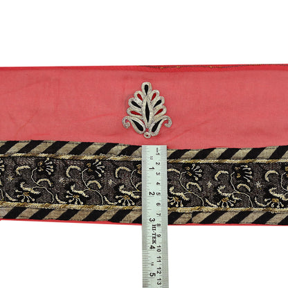 Indian Vintage Sari Border Hand Embroidered Craft 1yd Trim Lace Sewing Pure Georgette Silk Ribbon Recycled Zardozi