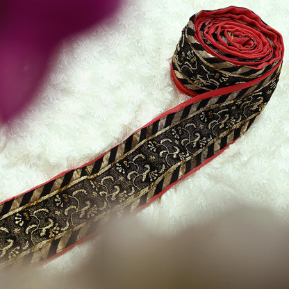 Indian Vintage Sari Border Hand Embroidered Craft 1yd Trim Lace Sewing Pure Georgette Silk Ribbon Recycled Zardozi