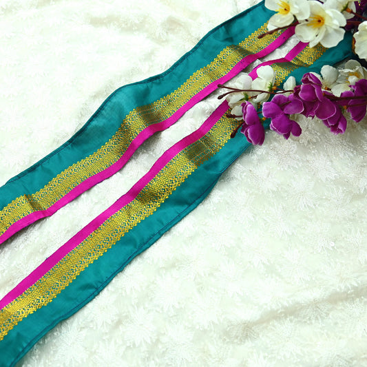 Indian Vintage Sari Border Green Woven Kanjivaram Sari 1yd Trim Craft Sewing Recycled Sari Border Zari Pure Silk Home Decor Crafting