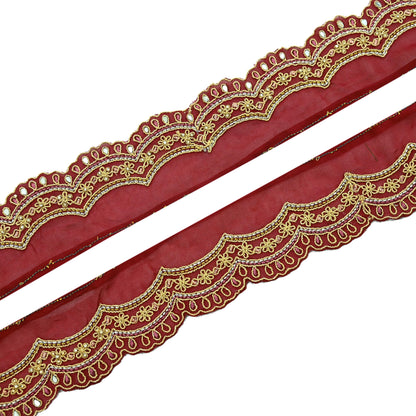 Indian Vintage Pink Sari Border Hand Embroidered Craft Trim Lace Sewing Pure Georgette Silk Ribbon Recycled Zari