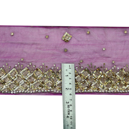 Indian Vintage Purple Sari Border Pure Chiffon Silk Hand Embroidered 1yd Craft Trim Lace Sewing Sari Ribbon Recycled Dress making Zardozi