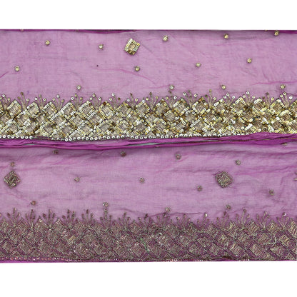 Indian Vintage Purple Sari Border Pure Chiffon Silk Hand Embroidered 1yd Craft Trim Lace Sewing Sari Ribbon Recycled Dress making Zardozi