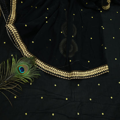 Indian Pre-owned Saree Black Pure Georgette Silk & Net Hand Embroidered Sabyasachi Designer Sari 6Yd Soft Ethnic Bollywood Party saree