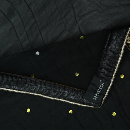 Indian Pre-owned Saree Black Pure Georgette Silk & Net Hand Embroidered Sabyasachi Designer Sari 6Yd Soft Ethnic Bollywood Party saree