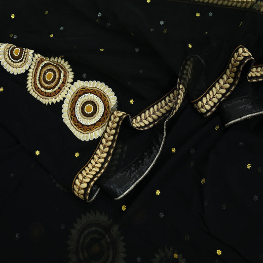 Indian Pre-owned Saree Black Pure Georgette Silk & Net Hand Embroidered Sabyasachi Designer Sari 6Yd Soft Ethnic Bollywood Party saree