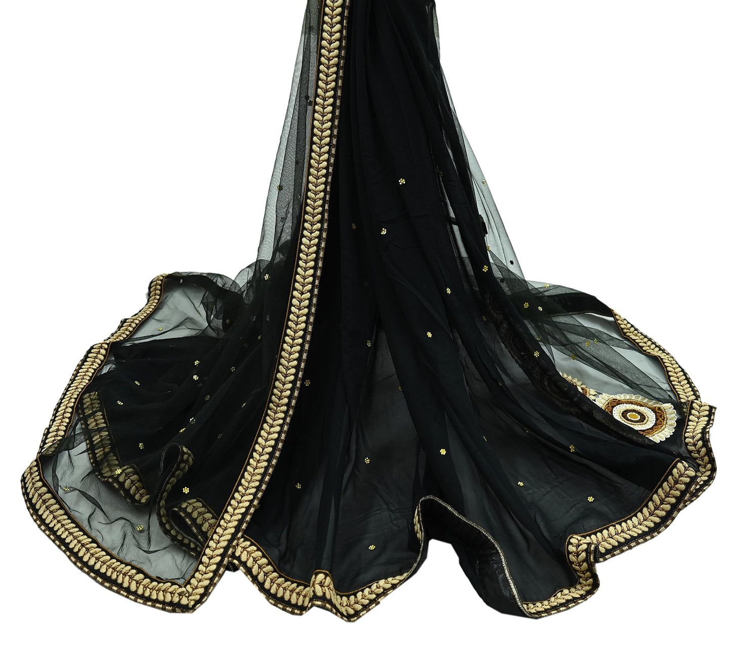 Indian Pre-owned Saree Black Pure Georgette Silk & Net Hand Embroidered Sabyasachi Designer Sari 6Yd Soft Ethnic Bollywood Party saree