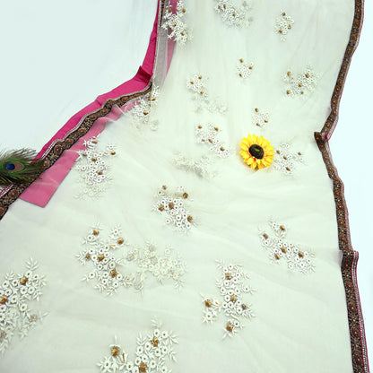 Indian Pre-owned Saree White Mesh/Net Hand Embroidered Sabyasachi Designer Sari 5Yd Soft Ethnic Bollywood Party saree