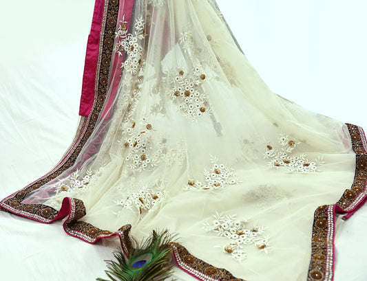 Indian Pre-owned Saree White Mesh/Net Hand Embroidered Sabyasachi Designer Sari 5Yd Soft Ethnic Bollywood Party saree