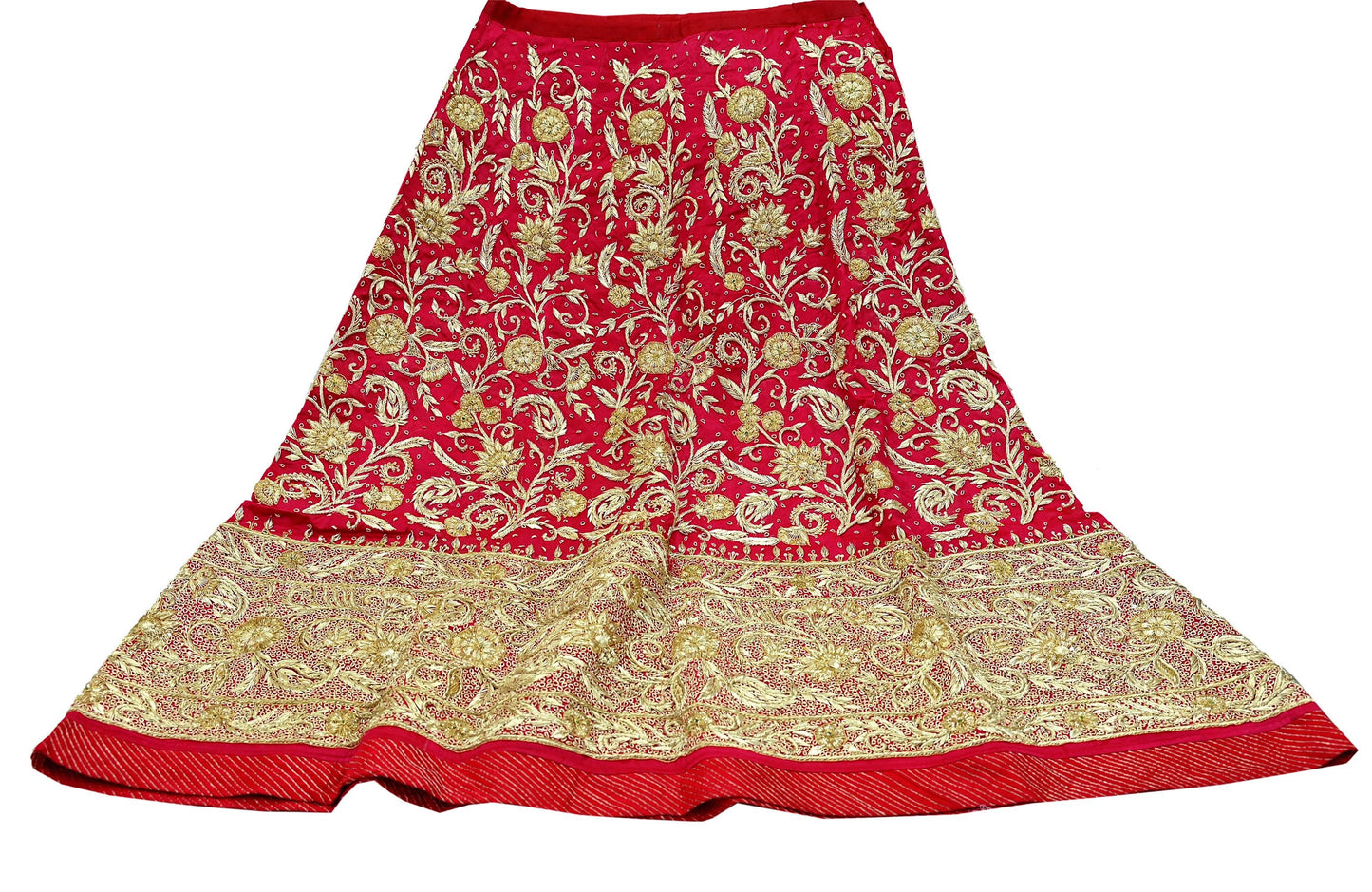 Indian Vintage Heavy Wedding Red Rajputana Phoshak skirt/Lehenga Pure Silk Hand Embroidered Bridal wear Ethnic Skirt Zardozi/ Dabka, Zari