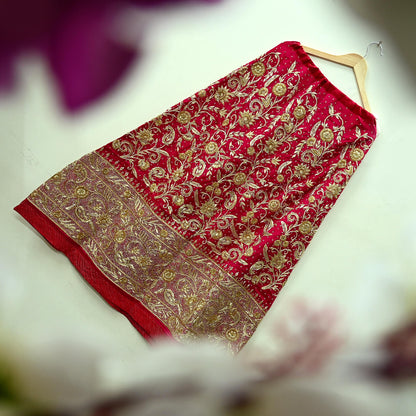 Indian Vintage Heavy Wedding Red Rajputana Phoshak skirt/Lehenga Pure Silk Hand Embroidered Bridal wear Ethnic Skirt Zardozi/ Dabka, Zari