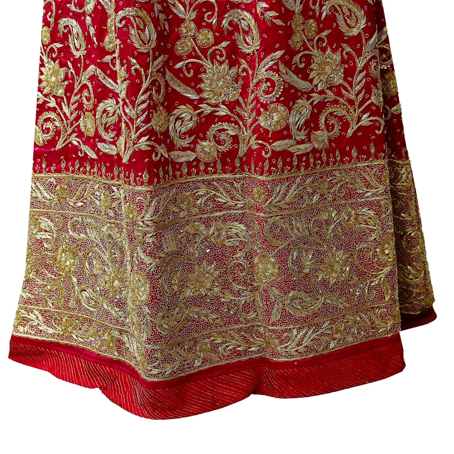 Indian Vintage Heavy Wedding Red Rajputana Phoshak skirt/Lehenga Pure Silk Hand Embroidered Bridal wear Ethnic Skirt Zardozi/ Dabka, Zari
