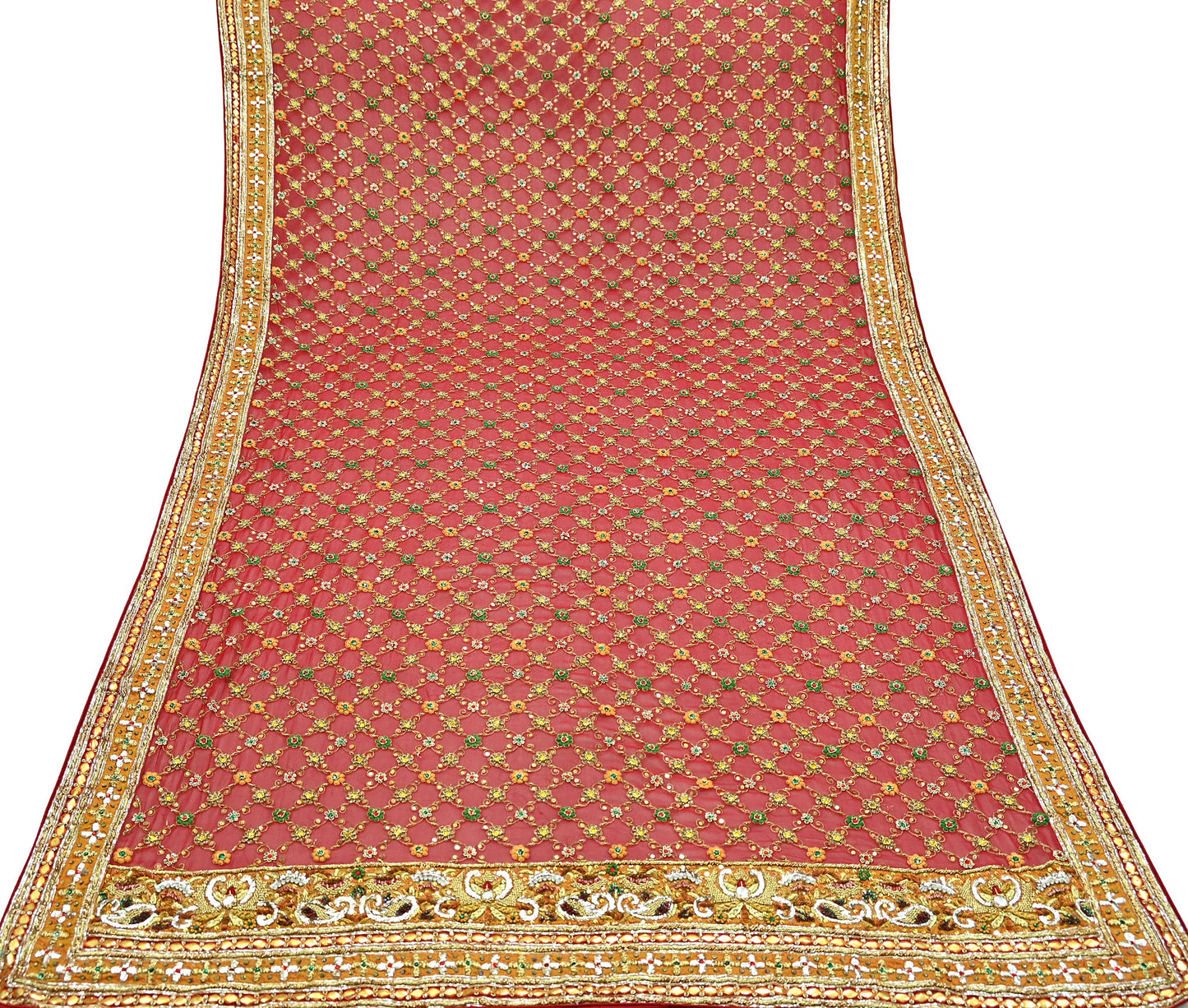 Indian Vintage Heavy Red Pure Georgette Silk Hand Embroidered Unstitched Lehenga 2Pcs Set Designer By Manish Malhotra