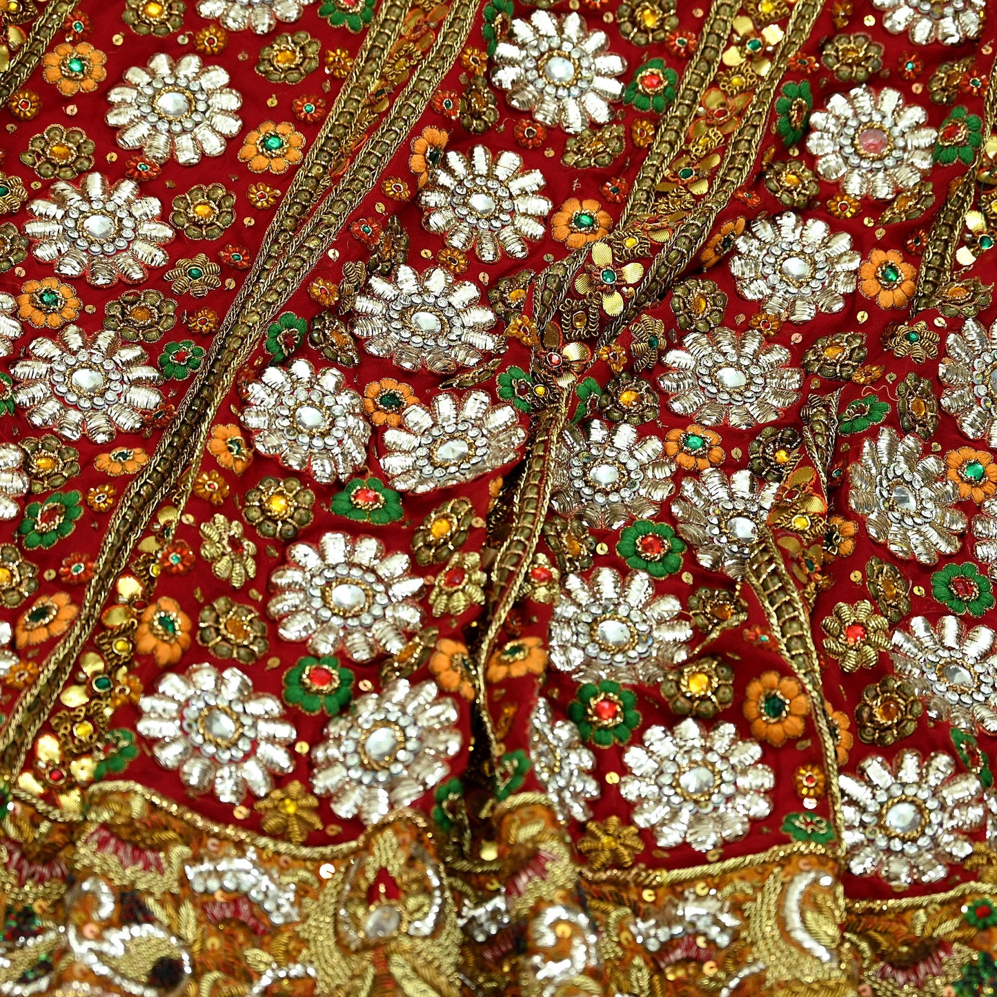 Indian Vintage Heavy Red Pure Georgette Silk Hand Embroidered Unstitched Lehenga 2Pcs Set Designer By Manish Malhotra