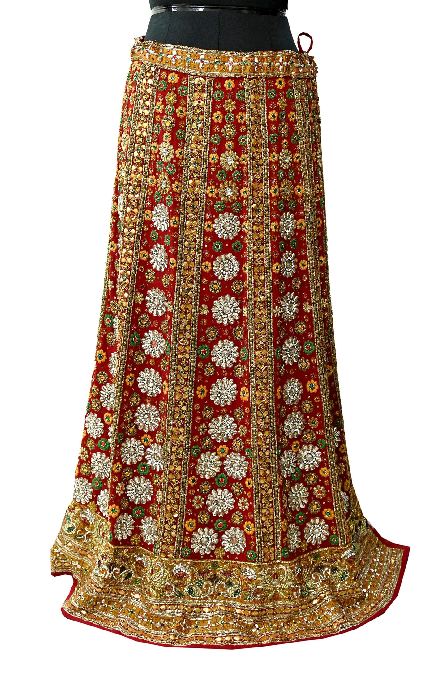 Indian Vintage Heavy Red Pure Georgette Silk Hand Embroidered Unstitched Lehenga 2Pcs Set Designer By Manish Malhotra