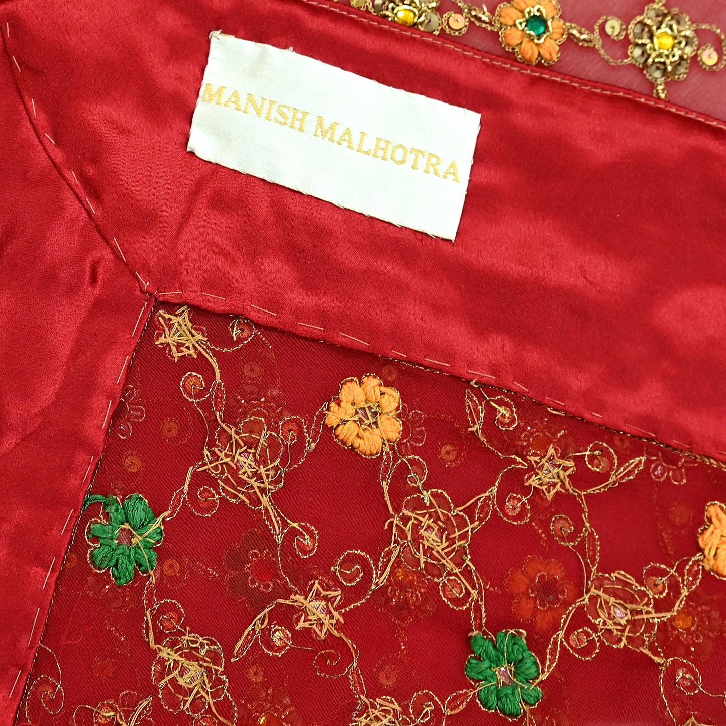Indian Pre-owned Heavy Red Pure Georgette Silk Hand Embroidered Dupatta Designer By Manish Malhotra Bridal Wear Dabka Zardozi Veil Hijab